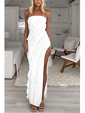 abordables Robes de Diplôme-Femmes Robe Longue Maxi Robe Robe Blanche Robe de remise des diplômes Robe de Soirée Élégant Mode Soirée Anniversaire Remise des Diplômes Coupe régulière Uni Sans manches Sans bretelles Blanche Été
