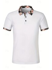 cheap Men&#039;s Classic Polo-Men&#039;s Golf Shirt Golf Polos Shirts Formal Work Lapel Short Sleeve Modern Comfortable Color Block Patchwork Buttons Summer Spring Regular Fit Wine Apricot Black White Dark Navy Orange Golf Shirt
