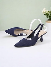 voordelige Slingback Pumps-klassieke slingback hakken - ademende fly-knit kitten pumps, geweldig voor op kantoor of diners