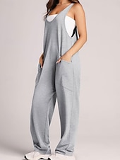 billiga Overall-Kvinnors Jumpsuit Aktiv Enfärgad Ärmlös V-Hals Fickor Semester Daglig Regular Fit Svart Rosa Armégrön Sommar