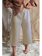 abordables Pantalon uni en coton et lin-Femmes Pantalon en coton et lin Slacks Pantacourt Occasionnel Confort Longueur cheville Naturel Uni Avec Poches Conception à cordon élastique Confortable Extérieur Rue Sortir Noir Blanche Kaki Été