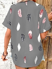 cheap Art&amp;Design Tops-Women&#039;s Shirt Feather Stylish Casual Short Sleeve Shirt Collar Regular Tops Daily Buttons Print Black White Pink Wine Blue Summer Spring