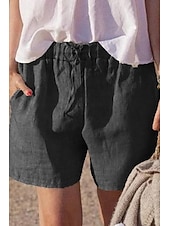 billiga Shorts i bomullslinne-Dam Shorts i bomullslinne Shorts Byxor Streetwear Ledigt Kort Naturlig Slät Ficka Mateial som andas Mjuk Bekväm Microelastisk Ledigt Dagliga kläder Grå Svart Vit Kaki Sommar Normal