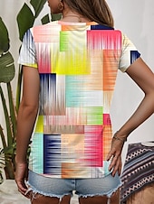 cheap Stripe&amp;Geometric tee-Women&#039;s T Shirt Ombre Graphic Geometric Casual Short Sleeve V Neck Regular Tops Daily Print Rainbow Summer Spring