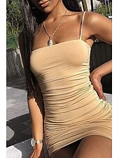 economico Abiti di Laurea-Per donna Mini Abito Abito Bianco Abito da laurea Abito Sottoveste Abito arricciato Moda Laurea Data Uscire Vestibilità regolare Semplice Senza Maniche Spalline sottili Rosa cipria Nero Bianco Rosso