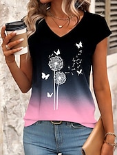 billige Tanks og camisole til kvinner-Dame Camisole Tank Top Ombre Grafisk Sommerfugl Stilfull Fritid Uten Ermer V-Hals Regular Topper Daglig Trykk Rosa Blå Sommer