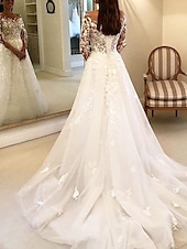 cheap Formal Wedding Dresses-Beach Wedding Vintage Formal Wedding Dresses Ball Gown Off Shoulder Long Sleeve Chapel Train Lace Bridal Gowns With Buttons Appliques 2025