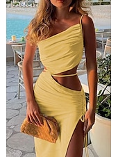 economico Abiti di Laurea-Per donna Abito Midi Abito Bianco Abito da laurea Abito Sottoveste Moda Compleanno Laurea Data Vestibilità regolare Semplice Senza Maniche Spalline sottili Rosa chiaro Nero Bianco Giallo Estate