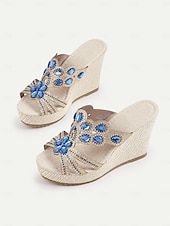 cheap Vacation Sandals-Women&#039;s Rhinestone Wedge Sandals – Sparkly Open-Toe Platform Sandals with Gem Embellishments for Summer, Beachwear, and Casual Chic Outfits