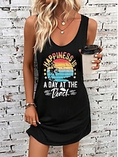 cheap Art&amp;Design Dress-Women&#039;s Mini Dress A Line Dress Summer Dress Off The Shoulder Dress Vacation Casual Daily Loose Fit Graphic Letter Sleeveless U Neck Black Summer