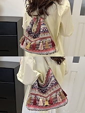 tanie Plecaki Fashion-damska torba na ramię z frędzlami w stylu boho, etnicznym i haftowanym - wiele sposobów noszenia, można jej używać jako plecaka, nadaje się na codzienne podróże, festiwale i do noszenia na co dzień