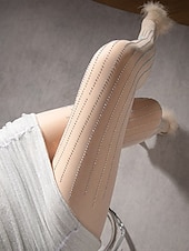 abordables Calcetines de mujer-Medias transparentes con rayas de diamantes de imitación para mujer: pantimedias adornadas con cristales brillantes, medias brillantes y sexys para fiestas, clubes y vestidos de noche.
