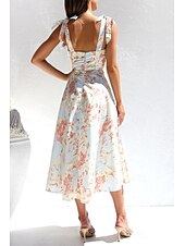ieftine Rochii florale elegante-Pentru femei Rochii Midi Rochie de absolvire Rochie florala Rochie Slip Rochie imprimata Modă În aer liber Vacanță Absolvire Fit regulat Floare Fără manșon Bretele Spagheti Albastru piscină Caisă Vară