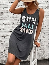 preiswerte Einfaches Kleid-Damen Mini Kleid Sommerkleid Urlaub Lässige Strand tägliche lockere Passform Herz Grafik ärmellos U-Ausschnitt Schwarz Sommer