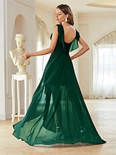 preiswerte Bodenlänge-Kleid Brautmutterkleid Elegant Party V Ausschnitt Bodenlang Chiffon Ärmellos mit Falten 2025