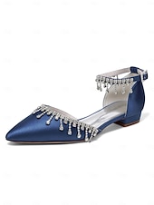 abordables Occasionnel-Escarpins de mariage à bride cheville en satin blanc - chaussures de mariée à bout pointu avec détail goutte de cristal