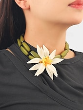 billige Halskjede for kvinner-blomstersmykkesett for kvinner – håndlaget statement-kjede, øredobber og armbånd med hvit blomsterdesign, elegant boho chic-tilbehør til bryllup, fester og spesielle anledninger