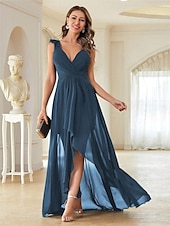 preiswerte Bodenlänge-Kleid Brautmutterkleid Elegant Party V Ausschnitt Bodenlang Chiffon Ärmellos mit Falten 2025