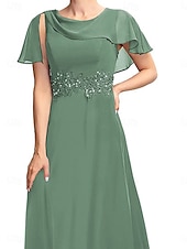 preiswerte Unter 129,99 $-Kleid Brautmutterkleid Elegant Einfach Rundhalsausschnitt Knöchellänge Polyester Kurzarm mit Spitze Einfarbig 2025