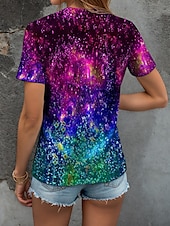 abordables T-shirt Tie and Dye et dégradé-Femme Chemisier A Ombre Graphic Ancre Décontractées Manche Courte Col V Hauts réguliers du quotidien Sortie Tenues de plage Imprimer Fuchsia Eté