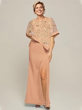 preiswerte Bodenlänge-Meerjungfrau / Trompete Mutter der Braut Kleid elegant funkeln&amp;amp;Glanz Juwel Hals Sweep / Pinsel Schleppe Chiffon Pailletten lange Ärmel mit Pailletten 2025