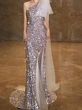 abordables Robes de Soirée-Ligne A Robes de soirée Élégant Robe Mariage robe demoiselle d honneur Traîne Balayage Sans manches Épaules Dénudées Polyester Dos nu avec Imprimé floral 2025