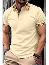 cheap Men&#039;s Classic Polo-Men&#039;s Golf Shirt Golf Polos Shirts Formal Work Lapel Short Sleeve Modern Comfortable Color Block Patchwork Buttons Summer Spring Regular Fit Wine Apricot Black White Dark Navy Orange Golf Shirt