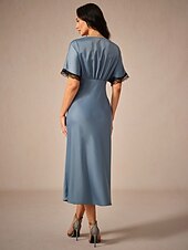 voordelige Feestjurken-Dames Maxi-jurk Schede jurk Elegant Stijlvol Bruiloft Feest Dagelijks Ruim Passend Effen Kleur Korte mouw V-hals blauw Zomer