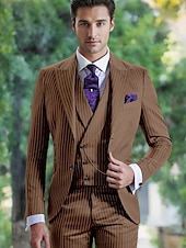abordables Costumes semi-formels-Costumes de mariage d&#039;affaires pour hommes costumes de retour à la maison noir bleu mode formelle rayée coupe standard 3 pièces à boutonnière simple deux boutons