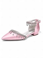 abordables Occasionnel-Escarpins de mariage à bride cheville en satin blanc - chaussures de mariée à bout pointu avec détail goutte de cristal