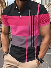 billiga Klassisk pikétröja för män-Herr Golftröja Golf pikétröjor Arbete Ledigt Kavajslag Kortärmad Grundläggande Modern Rand Lappverk Knappar Sommar Normal Rosa + Orange Mörkrosa Blå Purpur Orange Grön Golftröja