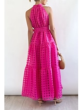 abordables Robes de vacances-Femmes Robe Longue Maxi Robe Robe de remise des diplômes Robe à col licou Mode Moderne Fête Remise des Diplômes Date Coupe régulière Uni Sans manches Col Halter Cyan Noir Violet Claire Vert Été