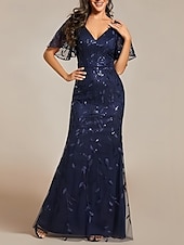 preiswerte Bodenlänge-Meerjungfrauenschnitt Brautmutterkleid Hochzeitsgast Elegant V Ausschnitt Bodenlang Spitze Kurzarm mit Spitze 2025
