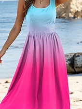 preiswerte Tie-Dye- und Gradient-Kleider-Damen Midikleid Sommerkleid Lässig Täglich Normale Passform Grafik Farbverläufe Ärmellos U-Ausschnitt Rote Sommer