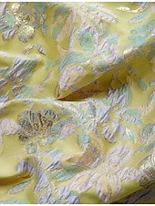 billige blomster-Jacquard Brokade Blomstret A-Linje Kvelds kjole Elegant Kjole Formell Bryllup Gulvlengde Kort Erme Skjortekrage Nylon med Splitt Lomme Bryllupsgjest Kjole