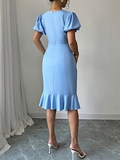 abordables Robe Simple-Robe de Graduation Femme Robe Mini Uni Robe Bodycon Semi-Formelle Bureau Ajustement Normal Graphique Manches Courtes Col Rond Noir Rose Bleu Ciel Fuchsia Été