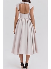 economico Abiti casual bianchi-Per donna Abito Midi Abito Bianco Moda Moderno Compleanno Laurea Data Vestibilità regolare Semplice Senza Maniche Girocollo Nero Grigio chiaro Beige Estate