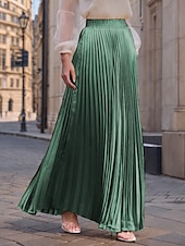 preiswerte Maxi-Röcke-Damen Rock Langer Rock Mode Lang Maxi Hohe Taille Röcke Einfarbig Gerafft Plissiert Schimmernd Mikroelastisch Täglich Ferien Silber Pfauenblau Marineblau Schwarz Frühling, Herbst, Winter, Sommer