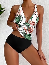 abordables Tankinis-Maillots de bain femmes Bikini 2 pièces Maillot de bain échancré Sans dos Slim Vêtements de plage Vacances Floraux Col halter Sans manches