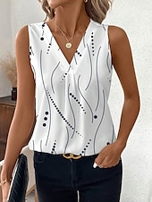 ieftine Top cu dungi și geometric-Top pentru femei cămașă fără mâneci cu buline grafice stil casual guler în V topuri regulate imprimeu zilnic alb roșu albastru verde bej vară