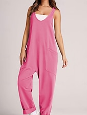 billiga Overall-Kvinnors Jumpsuit Aktiv Enfärgad Ärmlös V-Hals Fickor Semester Daglig Regular Fit Svart Rosa Armégrön Sommar