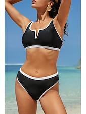 cheap Bikini Sets-Women&#039;s Swimwear Bikini 2 Piece Swimsuit Backless Patchwork Tropical Beach Wear Color Block V Neck Sleeveless Bathing Suits