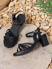 abordables Sandales de Robe-sandales noires à talons bas et lanières avec détails noués – chaussures d&#039;été décontractées et élégantes pour femmes