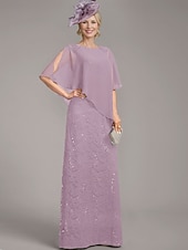 preiswerte Bodenlänge-A-Linien-Kleid, elegantes Kleid für die Brautmutter, Rundhalsausschnitt, bodenlang, Chiffon, halbe Ärmel, mit Spitze, einfarbig, 2025