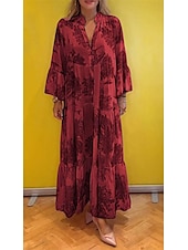preiswerte Ausgefallene Kleider-Damen kleid lang Casual kleid Schaukelkleid Sommerkleid Elegant Modisch Modern Täglich Strand Wochenende Regular Fit Blumen Langarm Gespaltener Hals Hellgrün Rosa Rote Violett Sommer