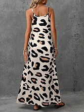 cheap Art&amp;Design Dress-Women&#039;s Maxi Dress Sundress A Line Dress Slip Dress Vacation Casual Daily Regular Fit Graphic Leopard Sleeveless V Neck Brown Summer Spring