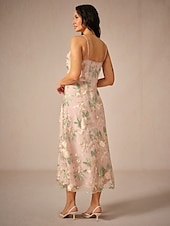 levne Sady šatů-dámské svatební šaty pro hosty set maxi šaty šifon vyšívané rande dovolená elegantní v krk dlouhý rukáv růžová barva jaro léto podzim