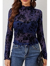 abordables Hauts sexy pour femmes-Femme Chemisier Plein mode manche longue Col Haut Hauts réguliers Vacances Sortie Maille Noir bleu marine Eté