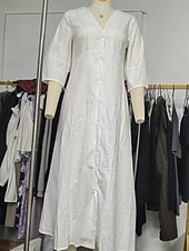 preiswerte Weiße Freizeitkleider-Damen Langes Kleid Maxikleid Freizeitkleid Sommerkleid Boho-Kleid Elegant Mode Basic Puffärmel Büro Geburtstag Täglich Normale Passform Einfach Halbarm Tiefer V-Ausschnitt Weiß Sommer Frühling Herbst