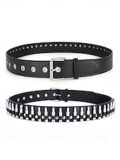 tanie Paski męskie-męski pasek punk rockowy z ćwiekami – czarny pasek ze sztucznej skóry w stylu gotyckim z nitami i metalową klamrą do jazdy na motocyklu, na koncerty i festiwale